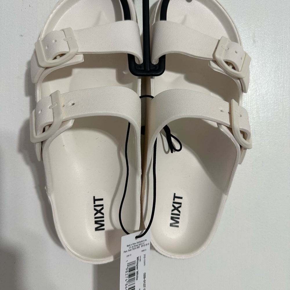 Mixit White Double-Strap Slide Sandals